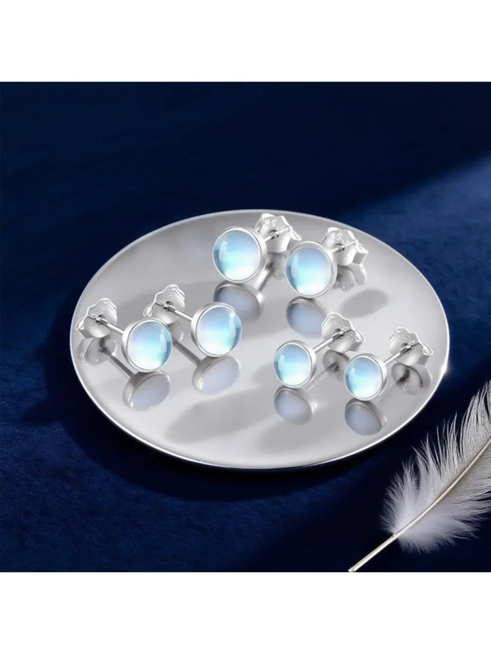 Trendy 925 Sterling Silver Moonstone Opal Turquoise Stud Earrings for Women